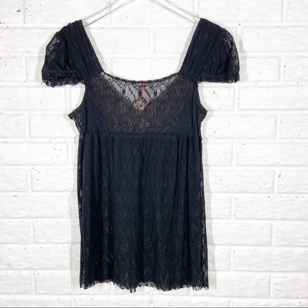 FREE PEOPLE Black Lace Sheer Kami Top - Picture 4 of 5